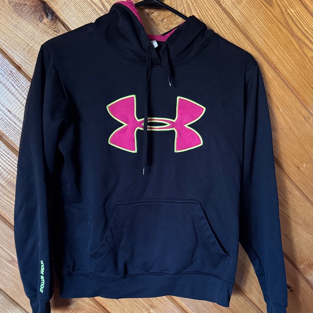 Under Armour Black Hoodie with Neon Pink and Yellow Logo